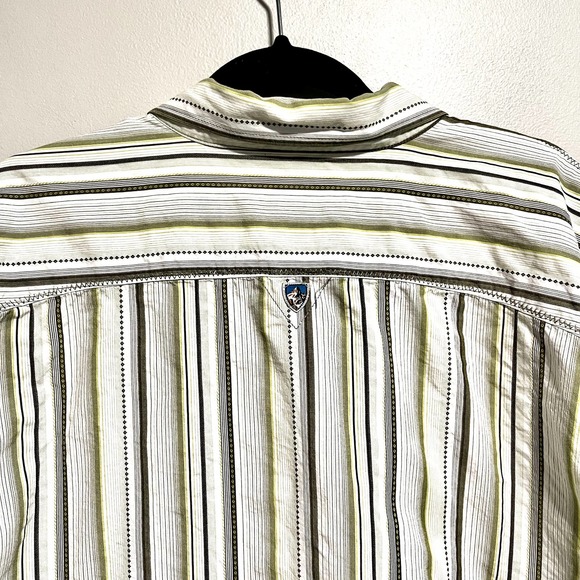 Kuhl Men's Button Down Casual Shirt Green Stripes Suncel Cotton Tencel - Picture 4 of 9